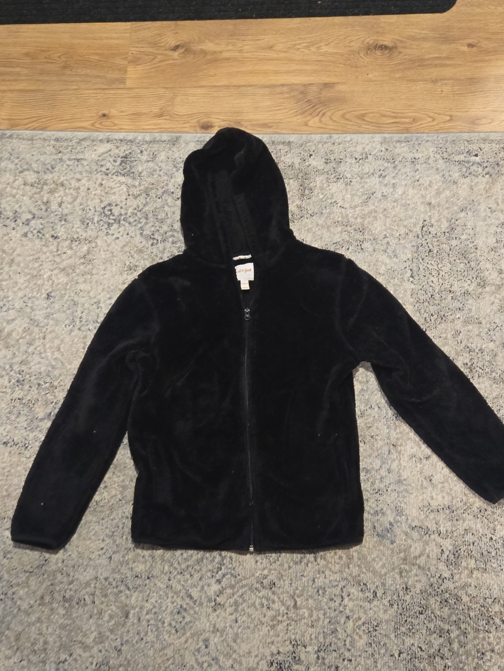 Cozy Black Plush Zip-Up Hooded Jacket